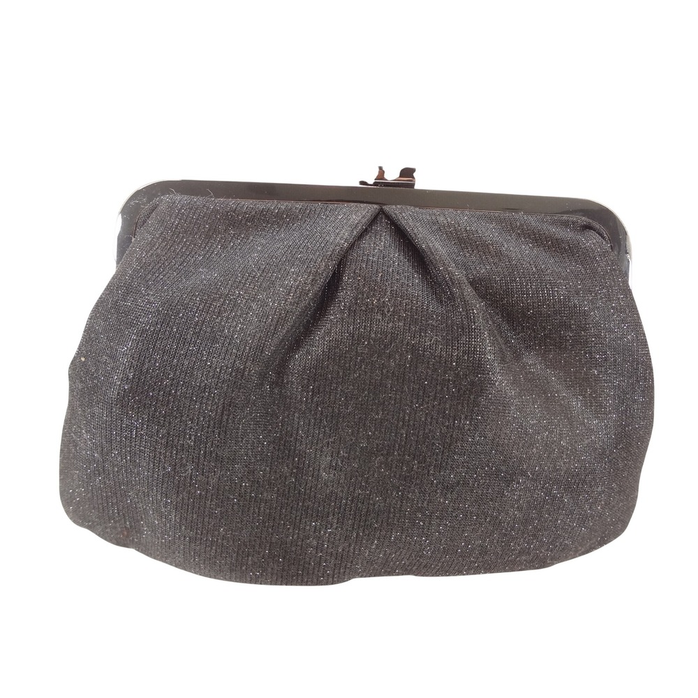 A New Day Clutch Charcoal Metallic Glittery Kiss Lock Clutch Crossbody NEW